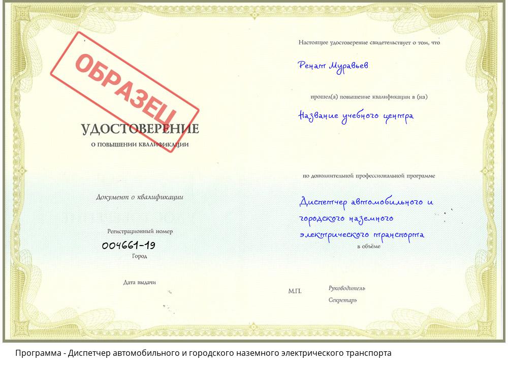 Диспетчер автомобильного и городского наземного электрического транспорта Пугачёв