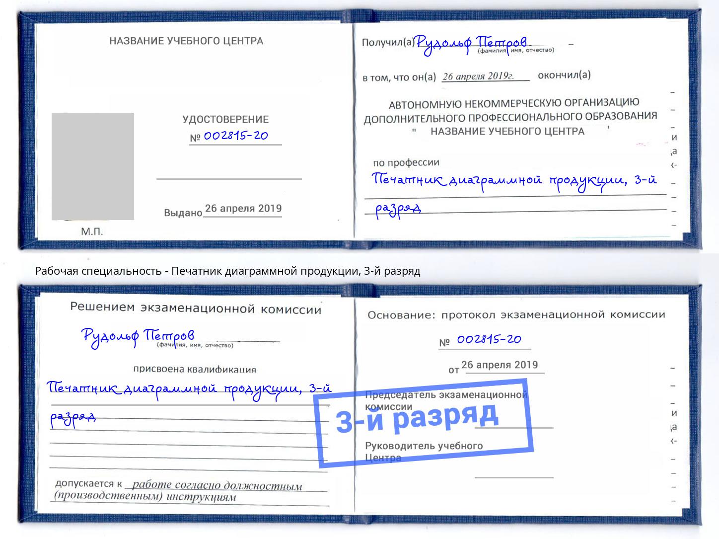 корочка 3-й разряд Печатник диаграммной продукции Пугачёв