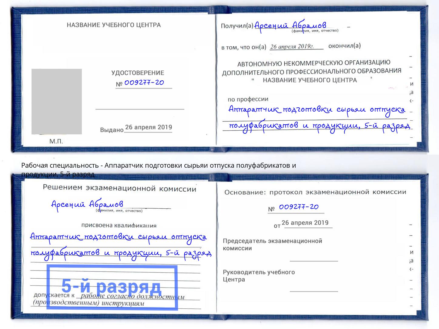 корочка 5-й разряд Аппаратчик подготовки сырьяи отпуска полуфабрикатов и продукции Пугачёв