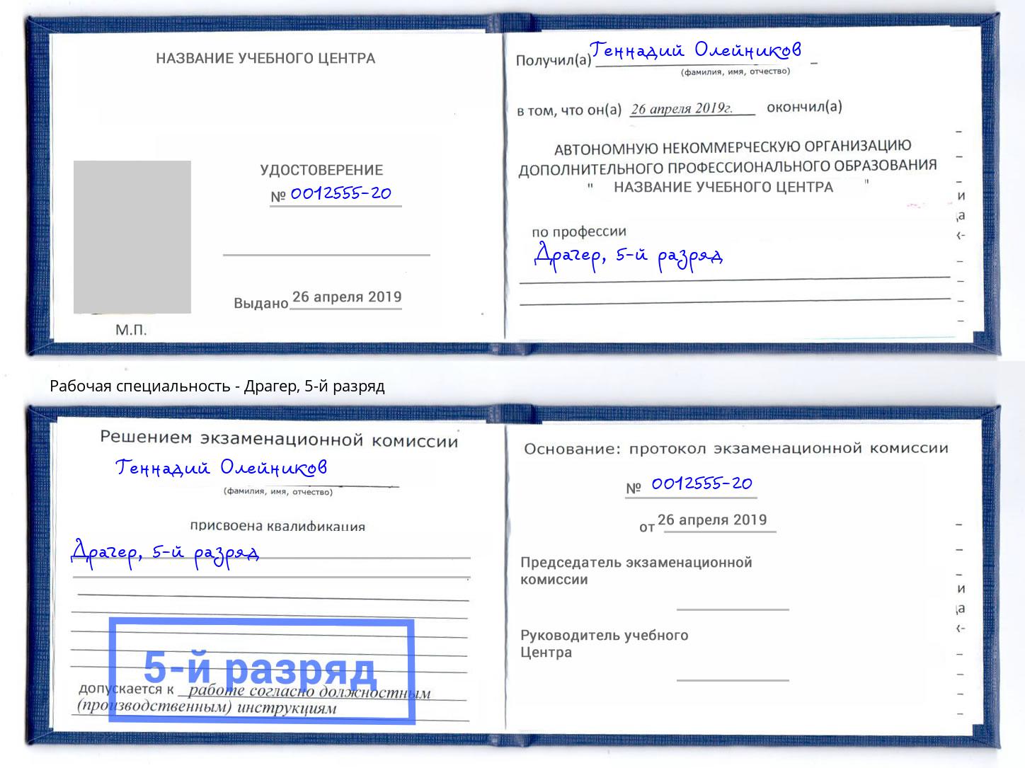 корочка 5-й разряд Драгер Пугачёв