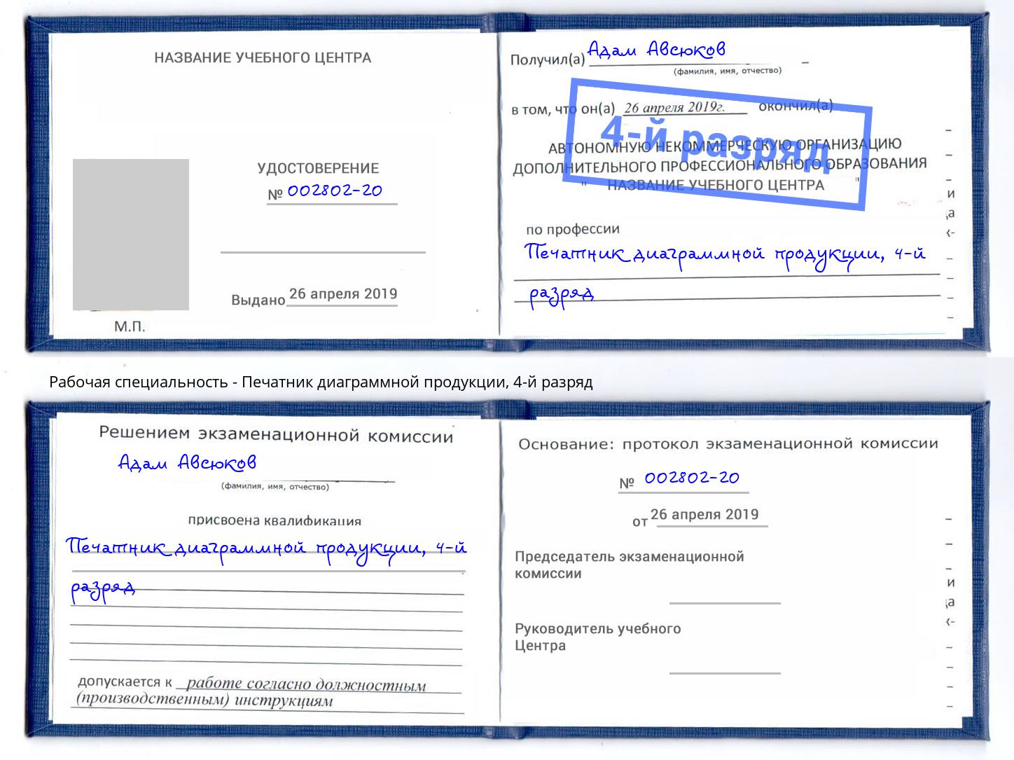 корочка 4-й разряд Печатник диаграммной продукции Пугачёв