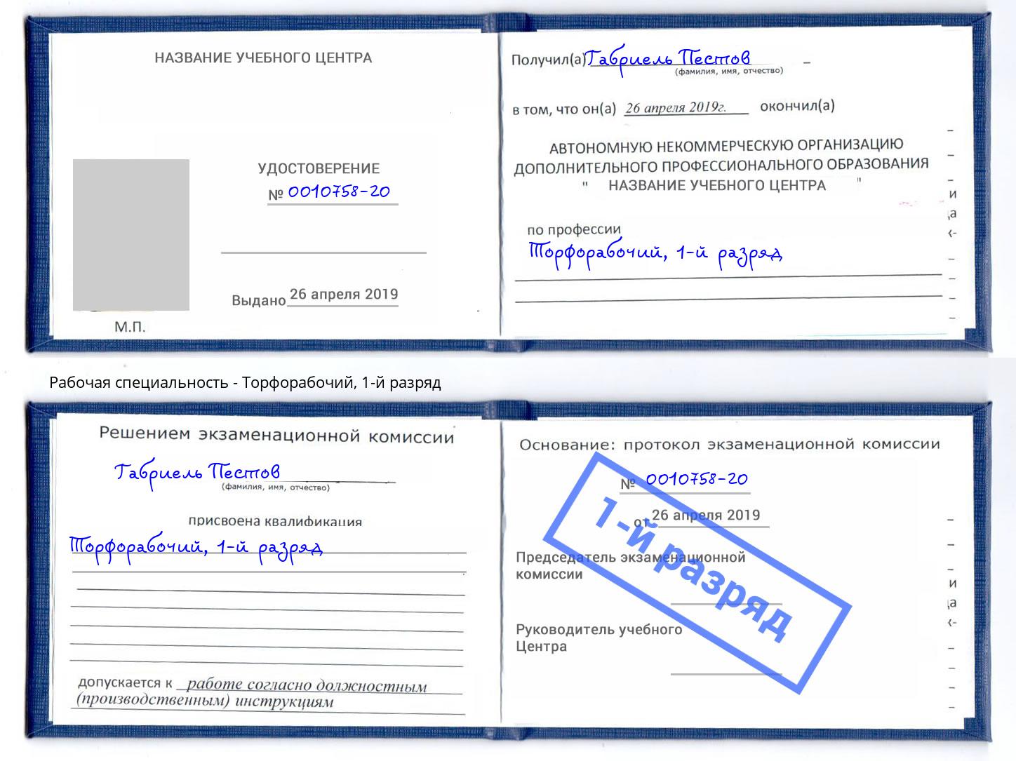 корочка 1-й разряд Торфорабочий Пугачёв