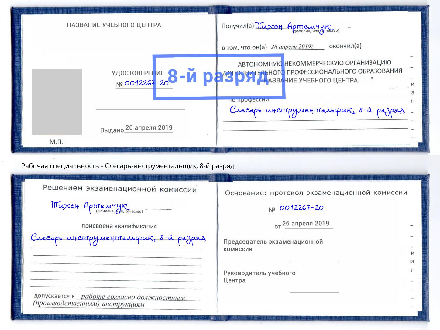 корочка 8-й разряд Слесарь-инструментальщик Пугачёв