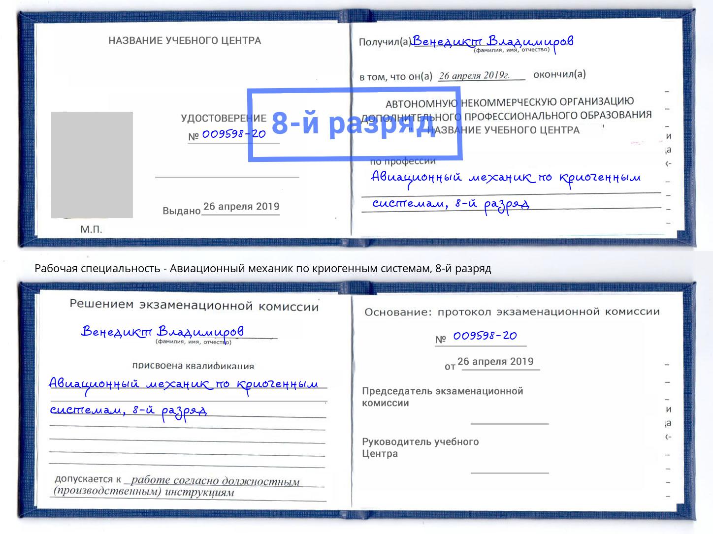 корочка 8-й разряд Авиационный механик по криогенным системам Пугачёв