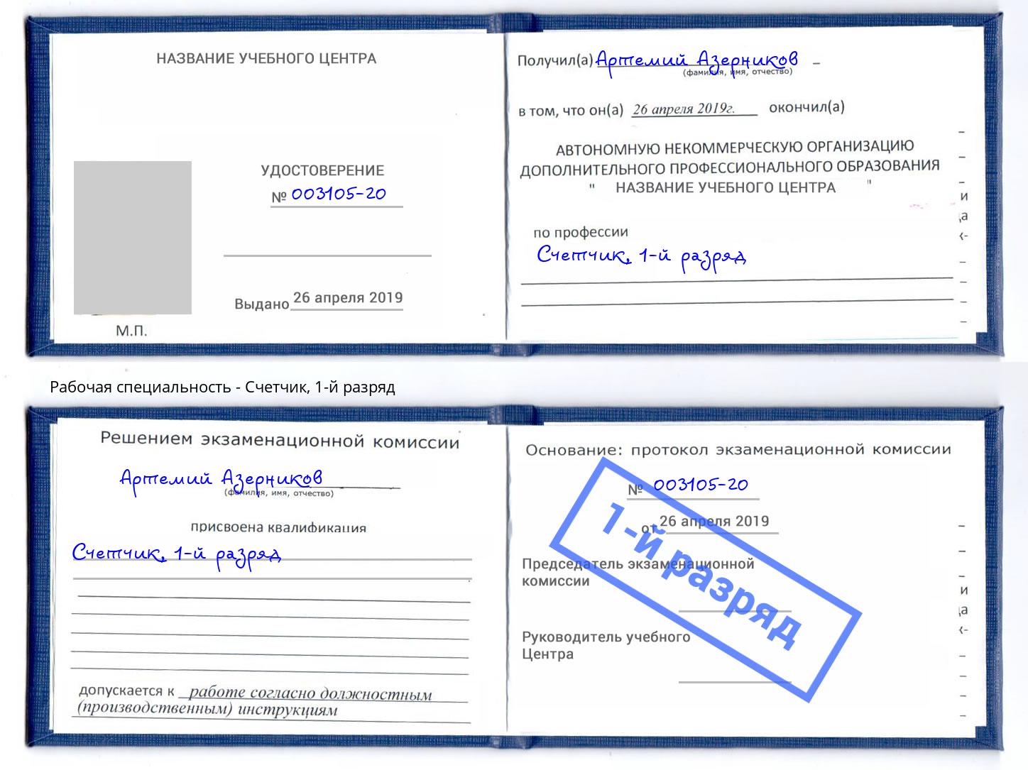корочка 1-й разряд Счетчик Пугачёв